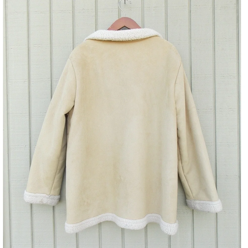 Unbranded Shearling Coat Faux Suede Sherpa Lined Jacket Womens Large Tan Beige